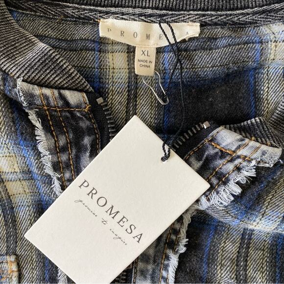 NWT Promesa Rustic Soul Denim and Plaid Half-Zip Top Black Sz XL Boho Western - Picture 9 of 14